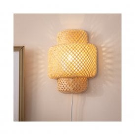 E2059 Iluzzia Nagua Single Light Bamboo Flush Wall Fitting with Plug in Natural Finish