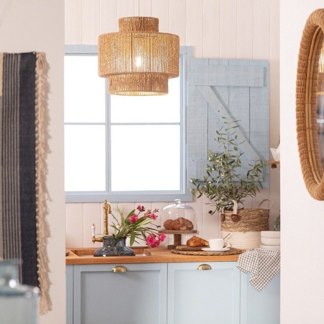 Iluzzia E2148  Neka Single Light Rope Ceiling Pendant Fitting in Natural Finish