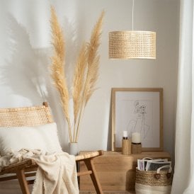 E2161 Iluzzia Mampa Single Light Rattan Ceiling Pendant in Natural Finish