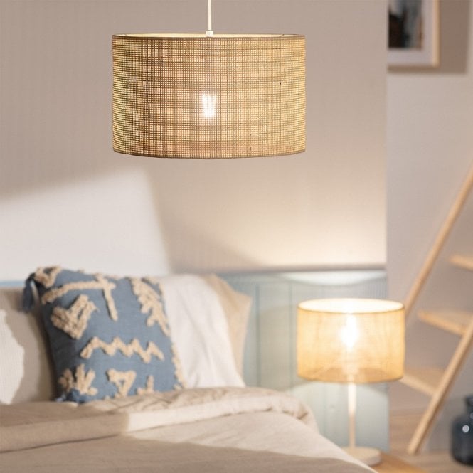 Iluzzia E2168  Baracoa Single Light Rattan Ceiling Pendant in Natural Finish