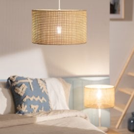 E2168 Iluzzia Baracoa Single Light Rattan Ceiling Pendant in Natural Finish