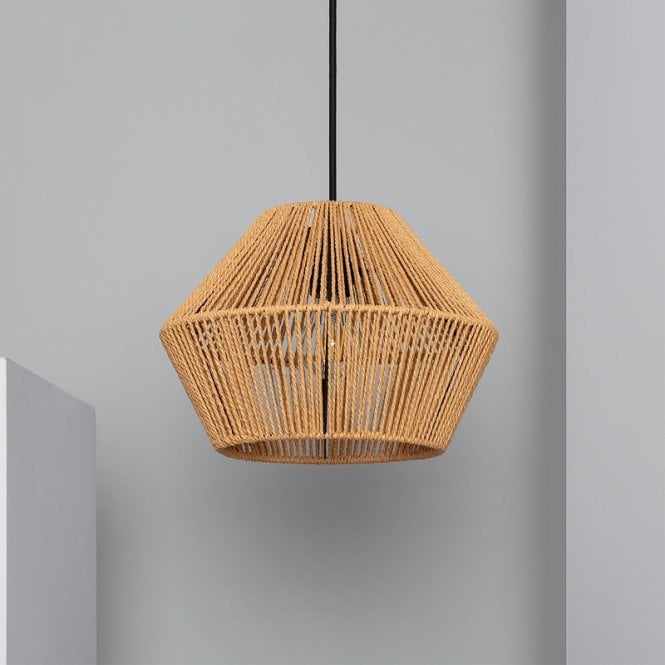 Iluzzia E2170  Kirito Single Light Ceiling Pendant Fitting in White Braided Paper Finish