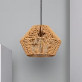 E2170 Iluzzia Kirito Single Light Ceiling Pendant Fitting in White Braided Paper Finish
