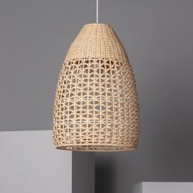 E2179 Iluzzia Jinan Single Light Rattan Ceiling Pendant Fitting in Natural Finish