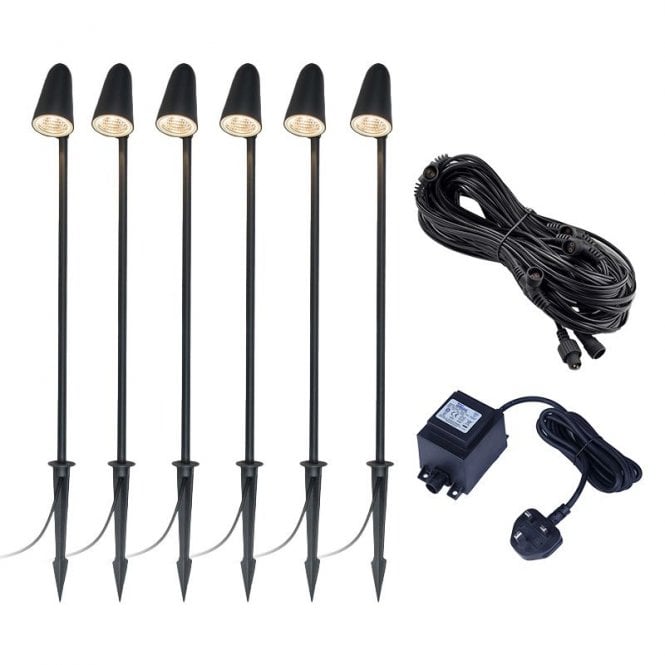 EasyFit Core 12v  Garden Lights - Thistle LED Outdoor Garden Stake Spotlight Kit - 6 Lights