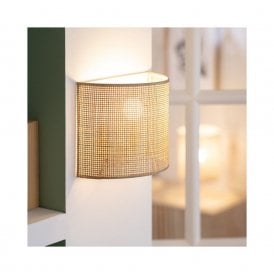 Baracoa Nusu Single Light Rattan Flush Wall Fitting in Natural Finish