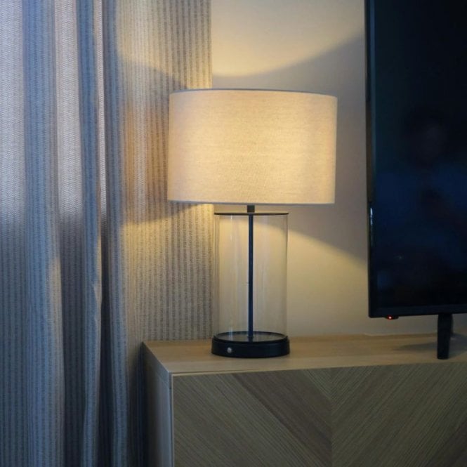 Edit Lighting Echo USB Rechargeable LED Touch Table Lamp - Black with Natural Shade
