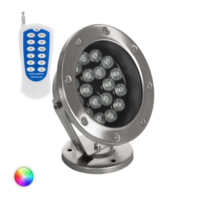 Edit Lighting Edit 18W 12V Submersible Colour Changing LED Surface Garden Spotlight In Steel Finish