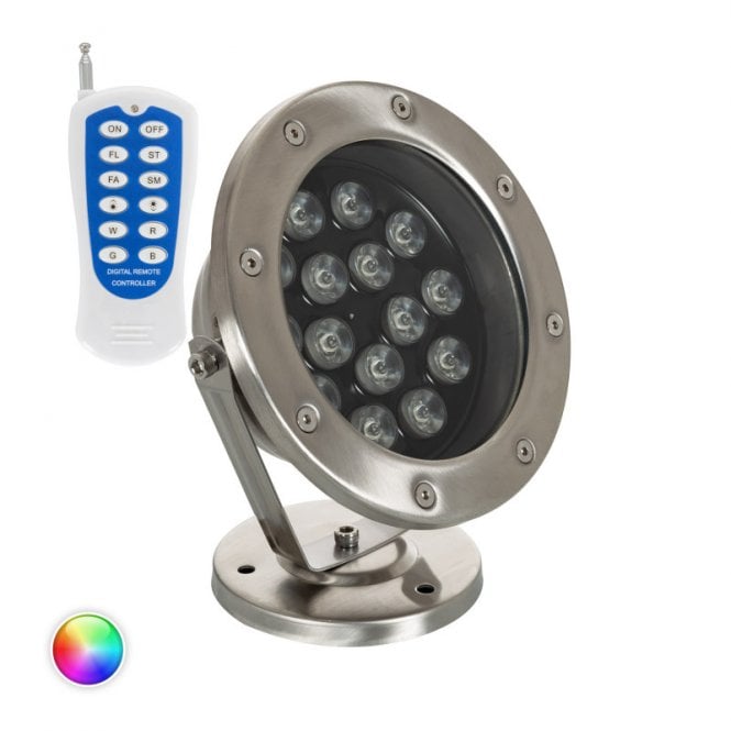 Edit Lighting Edit 24V Submersible Colour Changing 5W LED Surface Mounted Garden Spotlight IP68 In Steel Finish