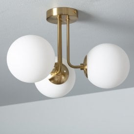 Edit Amatler 3 Light Flush Ceiling Fitting In Brass finish With Opal Glass