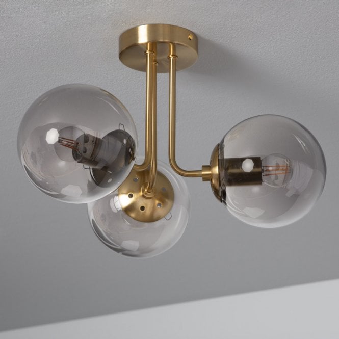 Edit Lighting Edit Amatler 3 Light Flush Ceiling Fitting In Brass finish With Smoked Glass