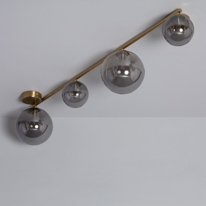 Edit Lighting Edit Amatler 4 Light Flush Ceiling Fitting in Brass finish With Smoked Glass