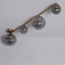 Edit Amatler 4 Light Flush Ceiling Fitting in Brass finish With Smoked Glass