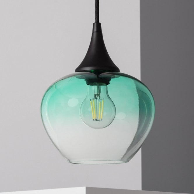 Edit Lighting Edit Apple Glass Single Light Ceiling Pendant Light In Black & Green Finish