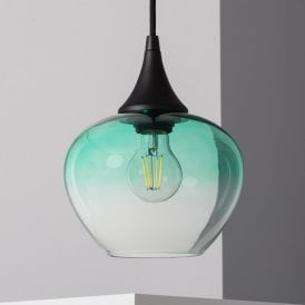 Edit Apple Glass Single Light Ceiling Pendant Light In Black & Green Finish