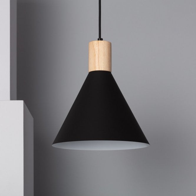 Edit Lighting Edit Arbat Single Light Ceiling Pendant In Black & Wood Finish