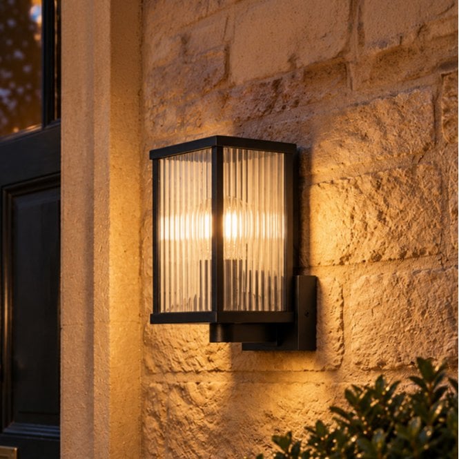 Edit Lighting Edit Aster Ridged Glass Outdoor Lantern Wall Light - Black