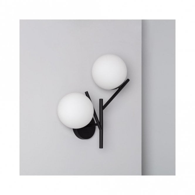Edit Lighting Edit Balts 2 Light Wall Fitting in Black Finish with Opal Glass Globe Shades