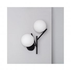 Edit Balts 2 Light Wall Fitting in Black Finish with Opal Glass Globe Shades