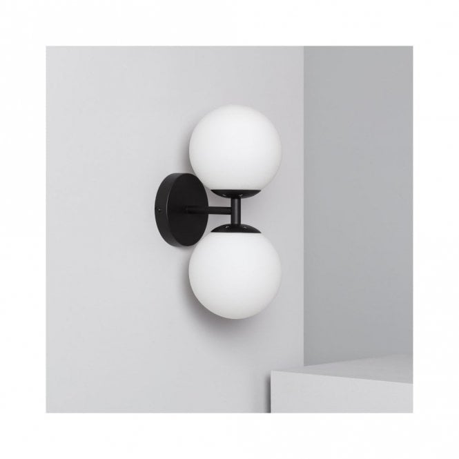 Edit Lighting Edit Balts Twin Wall Light in Black Finish with Opal Glass Globe Shades