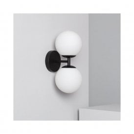 Edit Balts Twin Wall Light in Black Finish with Opal Glass Globe Shades