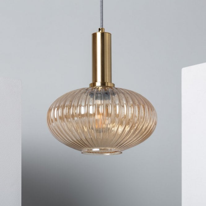 Edit Lighting Edit Basile Single Light Glass Ceiling Pendant In Gold Finish With Amber Glass