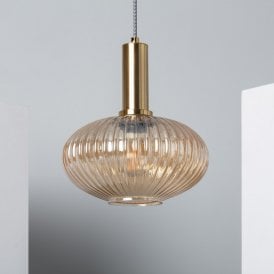 Edit Basile Single Light Glass Ceiling Pendant In Gold Finish With Amber Glass