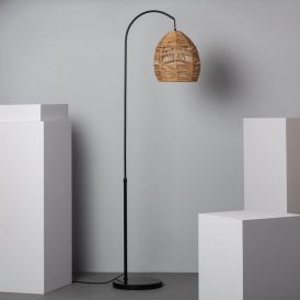 Edit Beyawo Single Light Floor Lamp In Black Finish With Natural Rattan Shade