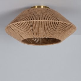 Edit Big Moksha Rattan Single Light Flush Ceiling Fitting In Natural Finish