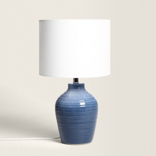 Edit Lighting Edit Botijo Ceramic Single Light Table Lamp In Blue Finish With White Fabric Shade