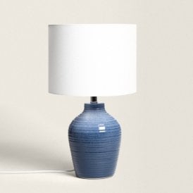 Edit Botijo Ceramic Single Light Table Lamp In Blue Finish With White Fabric Shade