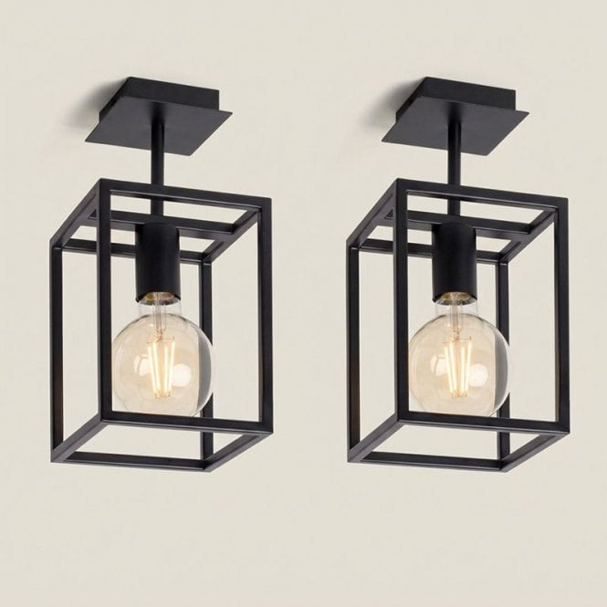 Edit Lighting Edit Chiswick Semi-Flush Ceiling Light - Pack of 2 - Black