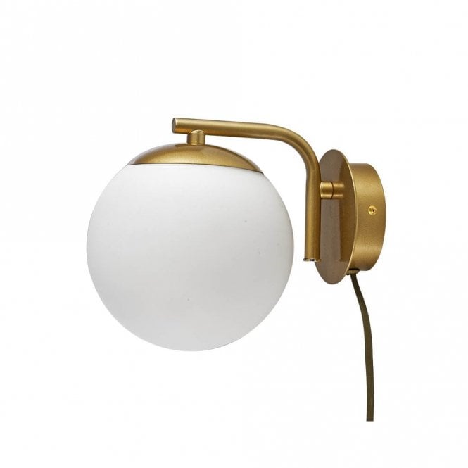 Edit Lighting Edit Cosmic Single Light Metal Switched Wall Fitting with Plug in Gold Finish and Opal Diffuser