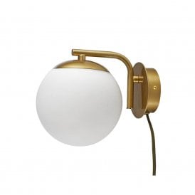 Edit Cosmic Single Light Metal Switched Wall Fitting with Plug in Gold Finish and Opal Diffuser