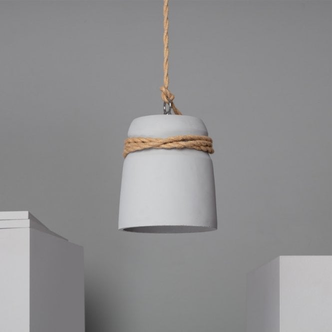 Edit Lighting Edit Dawan Single Light Concrete Ceiling Pendant In Grey Finish With Rope Detail