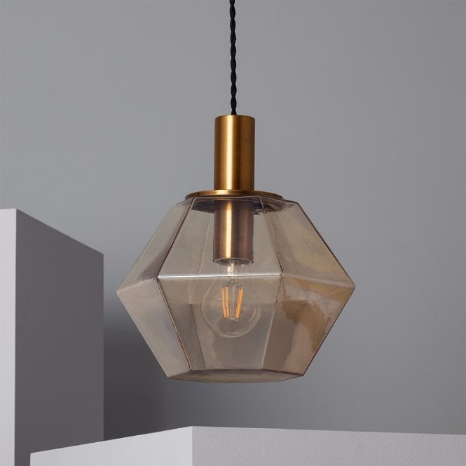 Edit Lighting Edit Diamound Single Light Ceiling Pendant Fitting in Black and Amber Glass Finish