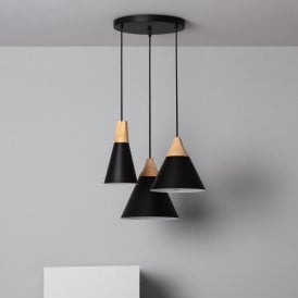 Edit Dustin 3 Light Cluster Ceiling Pendant In Black & Wood Finish
