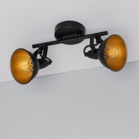 Edit Emer 2 Light Ceiling Spotlight Bar Fitting in Black Finish