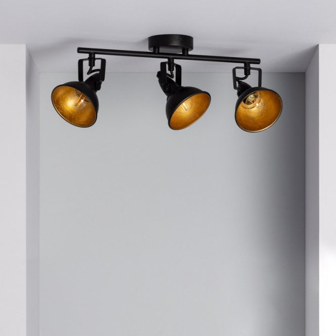 Edit Lighting Edit Emer 3 Light Ceiling Spotlight Bar In Black and Gold Finish