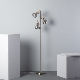 Edit Emer 3 Light Floor Lamp in Chrome Finish with Wood Detail