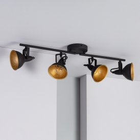 Edit Emer 4 Light Ceiling Spotlight Bar Fitting in Black Finish