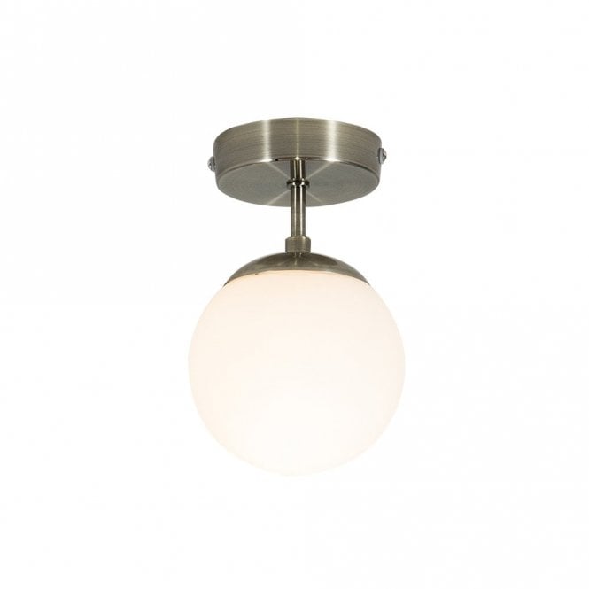 Edit Lighting Edit Evie Single Light Semi-Flush Bathroom Ceiling Fitting In Antique Brass With White Glass Shade