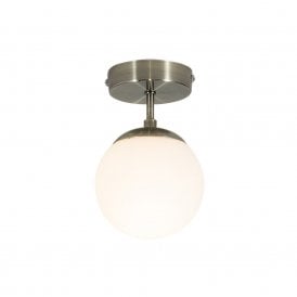 Edit Evie Single Light Semi-Flush Bathroom Ceiling Fitting In Antique Brass With White Glass Shade