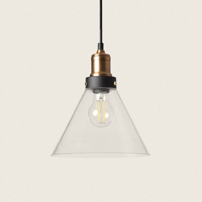 Edit Lighting Edit Factory Single Light Glass Ceiling Pendant In Antique Brass Finish