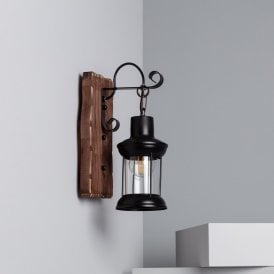Edit Fanala Single Light Wall Lantern in Black And Wood Finish
