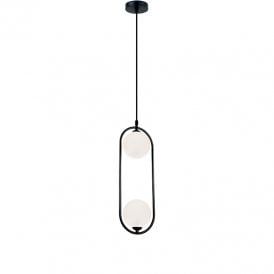 Edit Fancy 2 Light Ceiling Pendant In Black Finish With Opal Glass