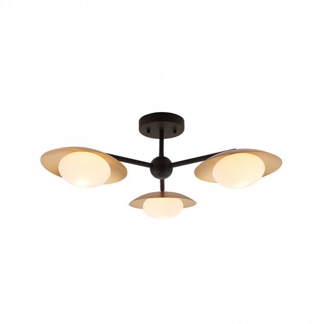 Edit Lighting Edit Franklin 3 Arm Semi-Flush Ceiling Fitting in Dark Bronze Finish
