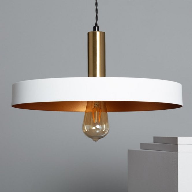 Edit Lighting Edit Furiko Single Light Metal Ceiling Pendant In White & Gold Finish