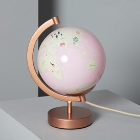Edit Globe Single Light Table Lamp With Rose Gold Stand And Pink Globe Shade