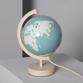 Edit Globe Single Light Table Lamp With White Wood Stand And Blue Globe Shade
